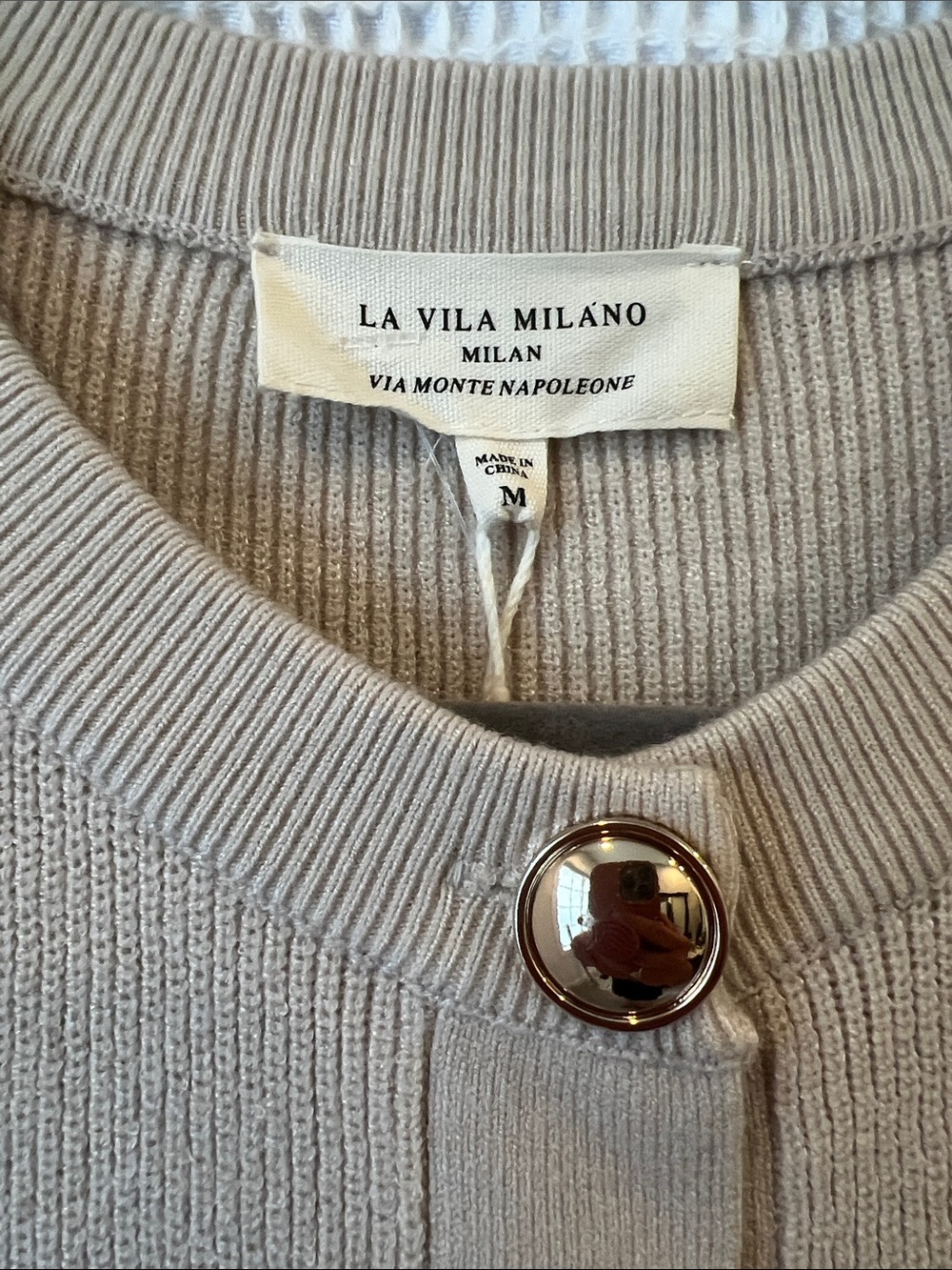 Classic Ribbed Button-Front Cardigan - Beige - Picture 2 of 5